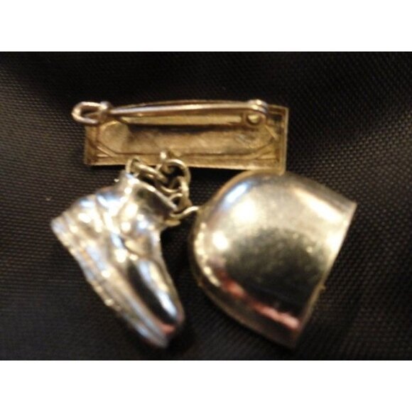 1960's Swiss St. Moritz Silver Tone Pin Working Bell & Hiking Boot Switzerland - Picture 4 of 5